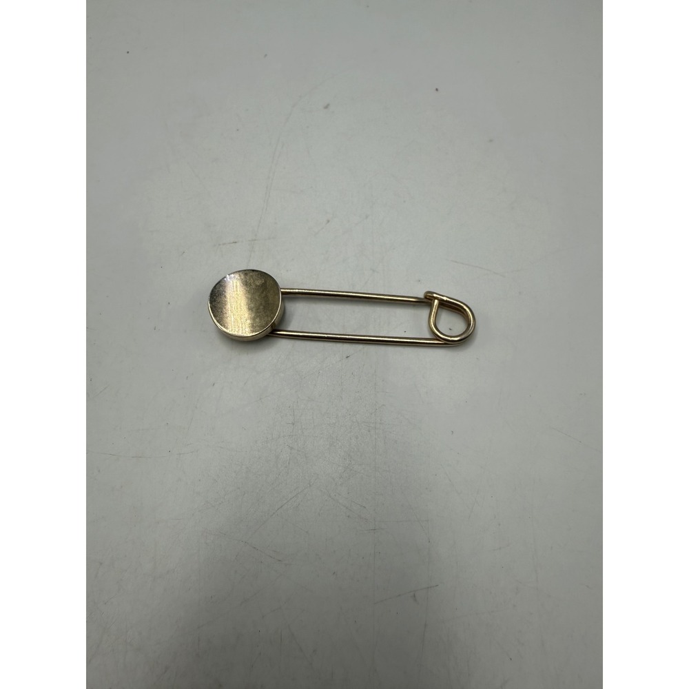 Vintage Gold Tone Safety Pin Brooch with Circular Disc Accent Minimalist Jewelry